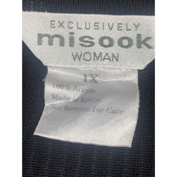 Misook Woman Size 1X  Black Ribbed Button Front Shirt Large Ruffle Collar - Picture 2 of 8